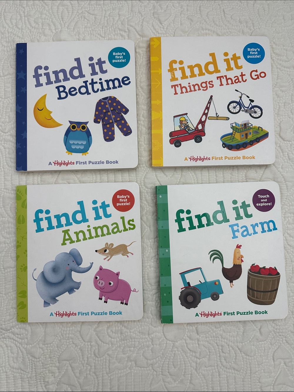 Highlights Find It Board Book Bundle Set of4 Farm Animals Bedtime Things That Go